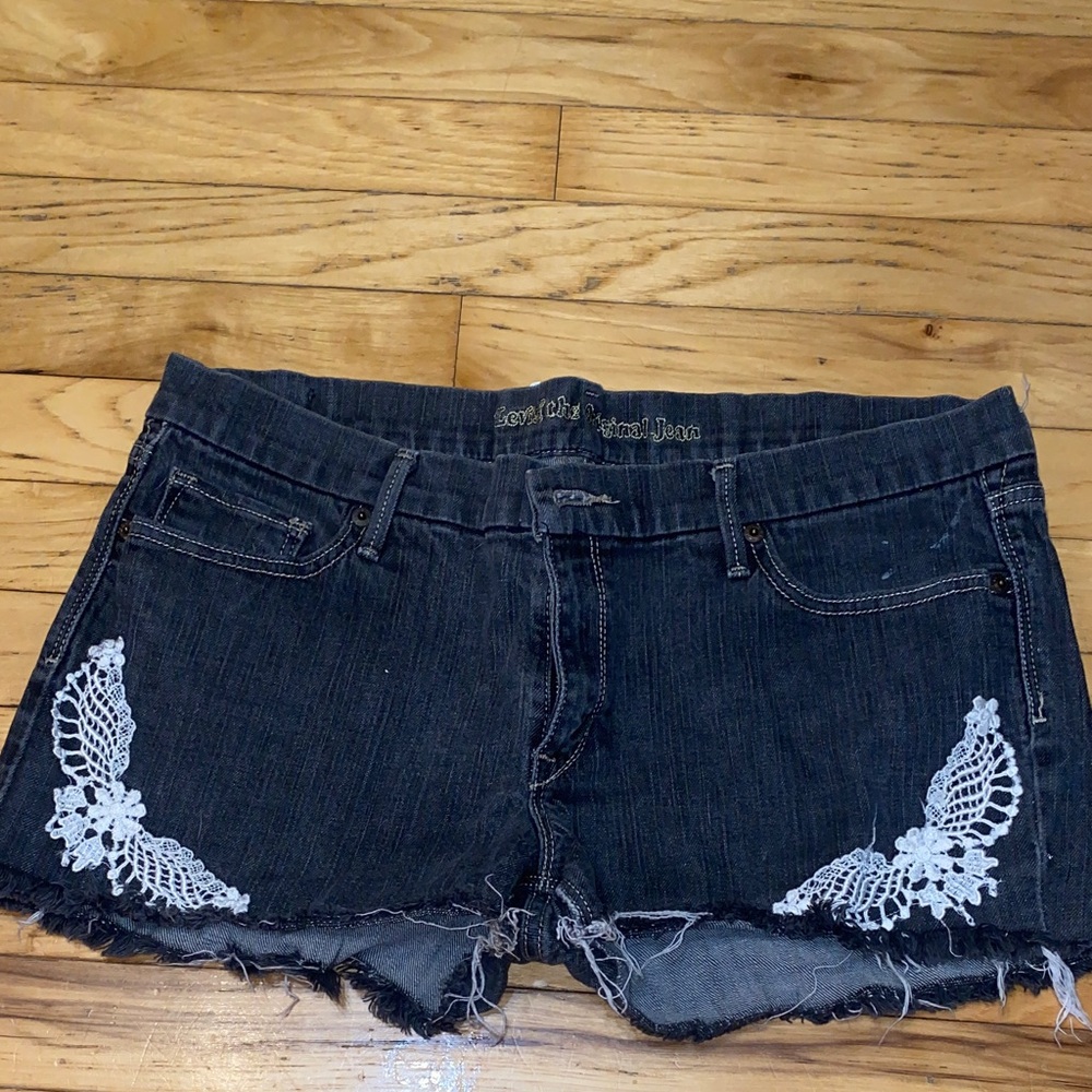 Levi's Dark Blue Jean Shorts with White Lace